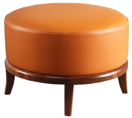 Sitzhocker Beige Polsterhocker Rund, Leder Kleiner Fußhocker Für Couch, Kleiner Tritthocker Für Schlafzimmer, Outdoor Ottomane Mit Holzbeinen Für Wohnzimmer Eingangsbereich ( Color : /Orange A , Size