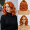 PORSMEER Orange Perücke Kurzer Bob Gewellt Lockig Perücken für Frauen Natürliche Synthetische Haar Perücke mit Lace Mittelteil für Party/Kostüm