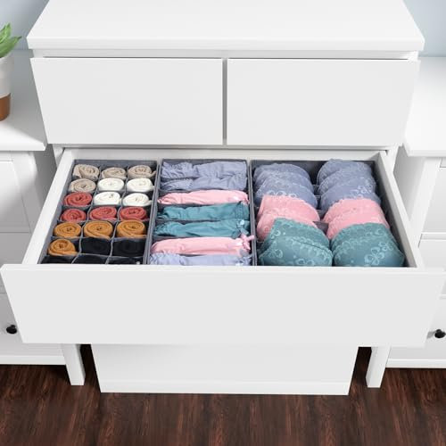 ORLISA 3er Set Schubladen Organizer Kompatibel mit MALM Kommode Schubladen Faltbare Aufbewahrungsboxen für Kleidung, BHs, Socken, Babykleidung Grau