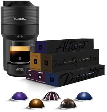 De'Longhi Nespresso Vertuo Pop ENV90.B, Macchina Caffè a Capsule con Tecnologia Centrifusion, 4 Formati in Tazza, INCLUSE 60 CAPSULE, 1260W, Liquorice Nero