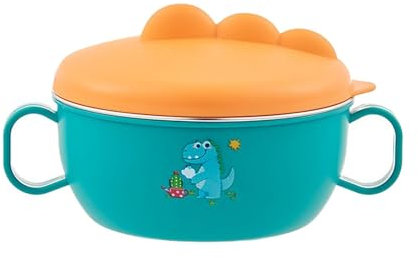Colcolo Bols pour enfants Bols pour bébé avec couvercle Poignée Bol à soupe de riz en acier inoxydable Ustensiles isolants Couverts Bols avec cuillères, Vert