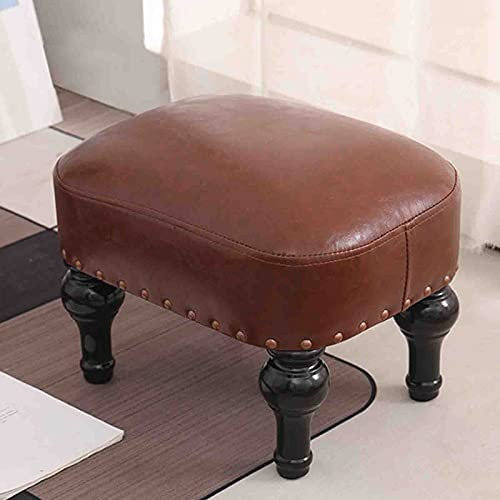 Vintage Braun Leder Gepolsterter Fußhocker für Wohnzimmer Kleiner Gummi Holz Sofa Hocker für Fußstütze