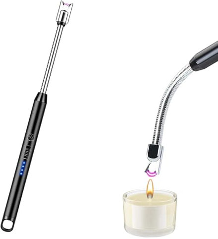 SNZ Accendino elettronico ricaricabile USB – Accendino a stelo con collo più lungo, per cucina, fornello, campeggio, fuochi d'artificio, camino, candele, ricaricabile, antivento, nero