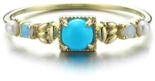 Wycian Infinity Ring mit Stein, Ehering Aus Gold 14K Gold Türkis Grün Runde Form mit Opal Weiß Größe 66 (21.0) für Damen Hochzeit