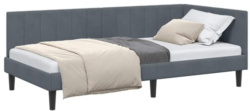 vidaXL Corner Bed with Velvet Headboard – Minimalist Bedroom Furniture, Chic Elegance and Stability