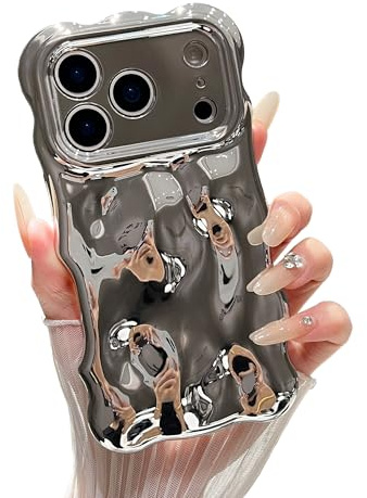 XIZYO Einfarbig Wellenform Hülle für iPhone 17 Pro Max, Silber | Niedliche Lockige Wellig, Ästhetisch Luxus Mädchen Design, Vollständiger Kameraschutz, Weiche TPU Silikon,Stoßfest Anti-Gelb