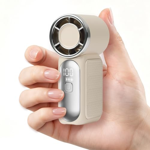 AUAUY Mini Ventilatore Portatile, 6 Velocità, USB-C Ricaricabile, Bianco | Display LED Intelligente, per Viaggi, Sport, Ufficio