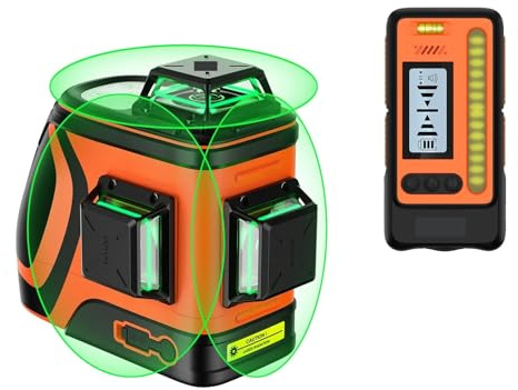 medidor de Distancia láser, Nivel Láser para Exteriores con Receptor, Autonivelación 360 De Alta Potencia 400 Pies Detector para Construcción Luz Solar,H3-360G-Kit