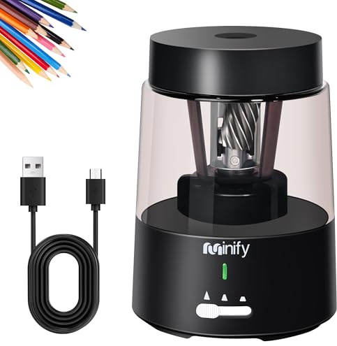 Minify Electric Pencil Sharpener for Classroom, Auto-Stop, 3 Modes, Black | Fast Sharpen in 3s, Rechargeable, Heavy Duty Blade, Suitable for No.2(6-8mm) Pencils, School/Home/Office