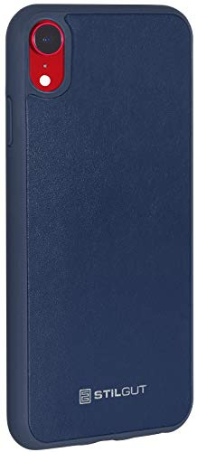 STILGUT Bumper kompatibel mit iPhone XR Case aus Kunststoff & Leder, Cover, Hülle aus TPU/PC & Leder - Blau