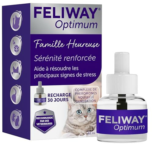 FELIWAY Optimum 30 Tage Nachfüller für Pheromon Verdampfer, 48ml - Hilft Anzeichen von Stress bei Katzen und Kitten zu reduzieren, von Tierärzten empfohlen, klinisch getestet, für mehr Harmonie