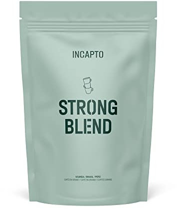 Incapto Café en Grano Strong Blend 1kg | Mezcla 80% Arábica y 20% Robusta | Fuerte y Amargo | Orígenes Uganda, Brasil y Perú | Tueste Natural