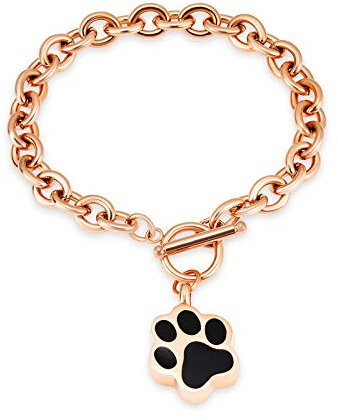 Dog Paw Print Cremation Jewelry for Ashes Memorial Urn Bangle for Pet Stainless Steel Urn Bracelet Ashes Holder Rose Gold