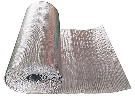 Isolierfolie Dämmfolie Doppelschicht Aluminium Isolierungsfolie Wärmereflektierende Luftpolsterfolie Silberfolie Tapete Dampfsperre und Wasserdichte für Dach Loft Boden Wand Gara(Size:1*5M/3.2*16.4FT)