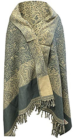 TI Halstuch aus reiner Yakwolle, Vintage-Stil, Blumenmuster, Dekoration, Wolle, Unisex, doppelseitig, luxuriös, Geschenk, Größe L, Blass, L