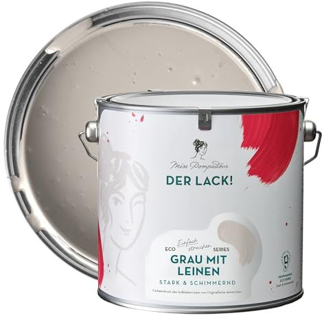 MissPompadour seidenmatte Holzfarbe Innen & Außen 2,5L Grau mit Leinen, Möbelfarbe ohne Schleifen - Farbe für Holz, Metall, Kunststoff - Holzlack, Möbellack schnelltrocknend mit hoher Deckkraft