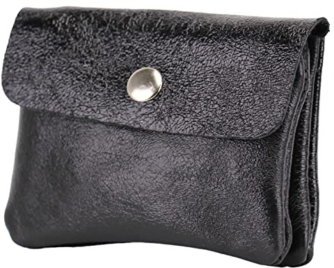 SH Leder Echtleder Kleine handliche Party Disco Kartenetui Geldbörse Reise Sport Urlaub compackt Lifestyle Unisex 11x6,90cm Alba B087 (Schwarz Metallic)