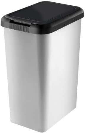 Total Bins UK Limited Voga 45L Silver - 2 in 1 Swing or Lift Top Lid Kitchen Bin – Sleek Rectangular Design With Function and Style Combined