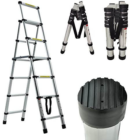 1.4m/1.7m Telescopic Ladder DIY Aluminum Alloy Folding Extendable, Adjustable Step,Lightweight Extension Ladder for Home Office Loft Use (4+5 steps)