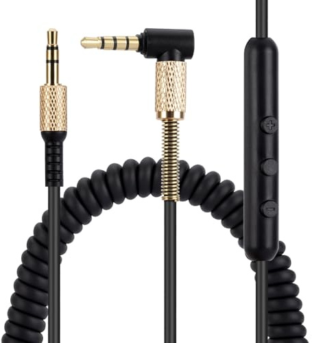 Ersatz-Audiokabel für Marshall-Kopfhörer, kompatibel mit Monitor II Major 2 II Major 3 III Major 4 IV Mid Kopfhörern, 3,5-mm-Stereo-Klinkenkabel, 1,2 Meter, Inline-Mikrofon/Fernbedienung, Schwarz