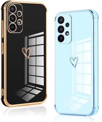 Vauki 2 Stück für Samsung Galaxy A33 5G Hülle, Silikon Handyhülle Herz Motiv Schutzhülle Kameraschutz Stoßfest Bumper Case für Samsung A33 5G - Schwarz und Blau