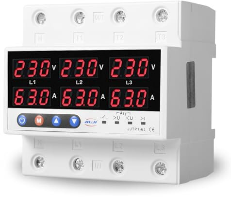 DEWIN Stabilizzatore di Tensione 220V,Protezioni di Sovratensione e Sottotensione Scaricatore di Sovratensione 220V 63A Protezione da Sovratensione Domestica con Display a LED (Trifase)