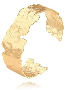 CANEVINKA Wide Open Cuff Bracelet for Women Boho 18K Gold Irregular Twist Grooved Wrist Cuff Bracelet