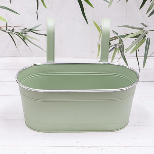 Generic Sage Green Metal Trough Hanging Planter Balcony Wall Garden Fence Flower Plant Pot