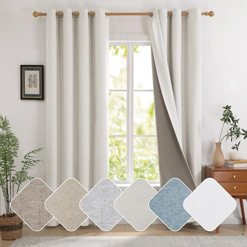 Deconovo Vorhang Blickdicht Gardinen 100% Verdunklungsvorhänge Leinenoptik Vorhänge Schlafzimmer Ösen Thermo Sonnenschutz Verdunkelung, 245x140 cm(HöhexBreite), Leinen, 2er Set