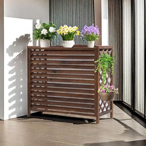 Cubre Aire Acondicionado Exterior Madera Grande Funda Aire Acondicionado Exterior Anticorrosión Soporte Plantas Exterior Decoración Balcon Privacidad Protector Aire Acondicionado Para Jardín(120x57x10
