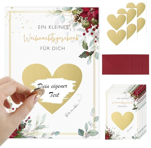 GEBETTER 6* Weihnachten Rubbelkarten selbst beschriften + 6* Umschlag Gutschein Karte zum selber gestalten Rubbellos selber machen Wunschgutschein für eigenen Text ausdrucken Geschenk zum Geburtstag