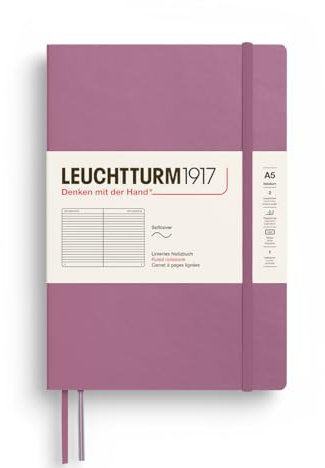 LEUCHTTURM1917 372202 Notizbuch Medium A5, Softcover Schreibbuch, 123 nummerierte Seiten, Dusty Rose, liniert