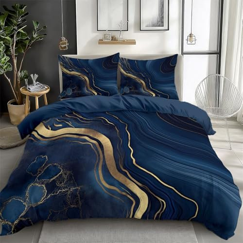 CozyRest Bettwäsche 155 x 220 cm Bettbezug und 80x80 Kissenbezug, Wendebettwäsche Set Muster Marmor blau Weiche Microfaser für Mädchen Kinder