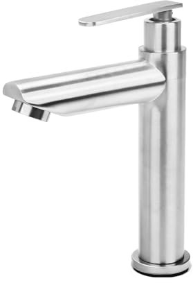 Minnhua Wasserhahn Bad Waschbecken Armaturen Kaltwasserhahn Gäste WC Waschtischarmaturen Monomando Keramik-Wasserhahn Kaltwasser Edelstahl Waschbeckenarmatur Gebürsteter Silber
