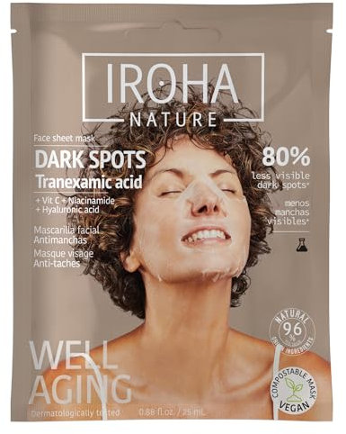 IROHA NATURE Masque facial lumineux | Avec acide tranexamique, niacinamide et vitamine C | Aide à unifier le ton et à améliorer la luminosité