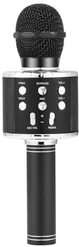 Microphone for Kids Adults, Wireless Bluetooth Microphone with Flashing Colorful LED Lights Portable Speaker Karaoke Machine, Home KTV Player Support Android & iOS Devices for Party Singing. (Black)