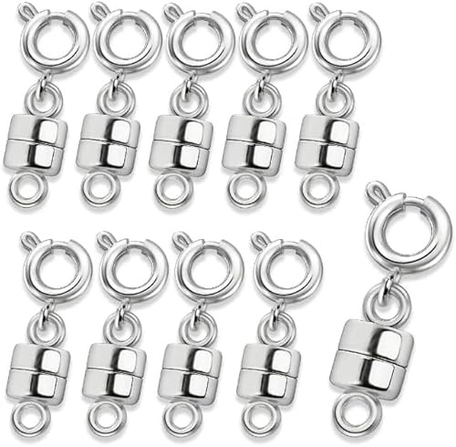 ZMDMAH 10 Stück Magnetverschluss Kette 925 Sterling Silber Armband Verschluss Magnetverschluss für Ketten Halskette Armband DIY Jewellery Making Accessories (Silber)