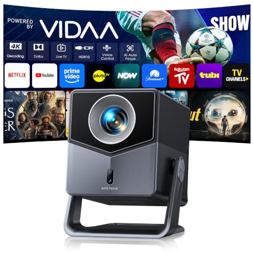 Projector 4K with VIDAA OS【Netflix Included & Live Channels】36W 3D Dolby Audio, 1400 ANSI FHD 1080P, HDR 10 TOPTRO Smart Home Cinema Projector, AI Auto Image, WiFi 6, Bluetooth Projectors for Bedroom