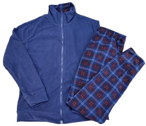 Pigiama Uomo Invernale Micro Pile Caldo e Morbido (XL, Scacco Blu)