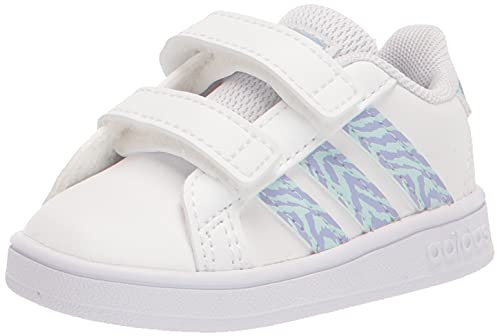 adidas Grand Court Tennis Shoe, White/White/Vision Metallic, 6 US Unisex Big Kid
