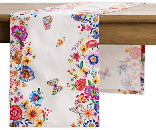 Maison d' Hermine Tischläufer, 100% Baumwolle, dekorative, waschbare Ostertischdecke für Zuhause, Küche, Esszimmer, Cocktailpartys – fröhliche Blumen – Hochsommer – Frühling/Sommer (50 cm x 150 cm)