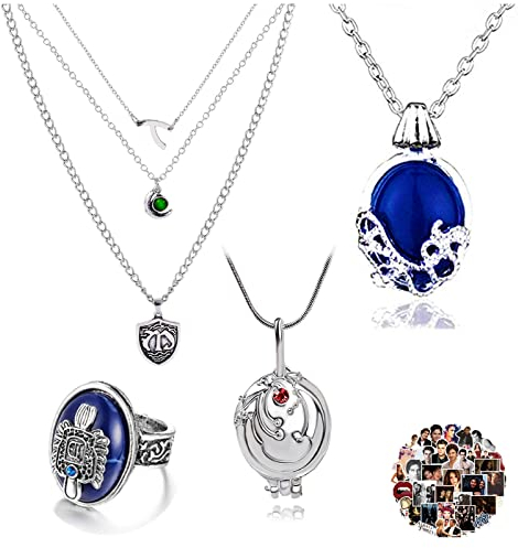 YouU The Vampire Schmuck Set Hope Mikaelson inspiriert Halskette Elena Gilbert Öffnung Eisenkraut Medaillon Anhänger Halskette Elena Saphir Kristall Tageslicht Ringe mit Aufkleber 24 Stück