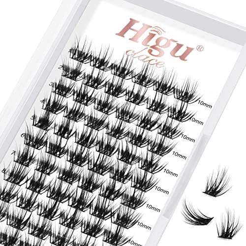 Higu clace Lash Clusters DIY Eyelash Extensions 72 Pcs Cluster 10mm Lashes D Curl Thin Stem Reusable Makeup for Self-application (Sparkle 10mm)
