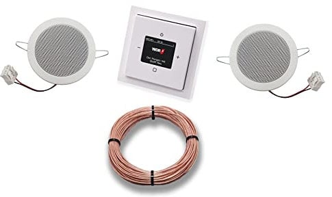 Busch Jäger DAB+ Flush-Mounted Radio DAB Plus Radio 8215 U - 101 Studio White Complete Set Future Linear + 2 x Ceiling Speakers / Built-in Speakers + 20 m Speaker Cable 2 x 0.75 mm² 8215U-101