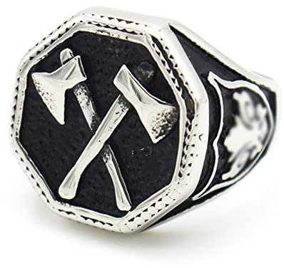 XJruixi Vintage Viking Warrior Cross Double Axe Ring For Men Stamp Fashion Nordic 316L Stainless Steel Biker Viking Ring Jewelry Gift