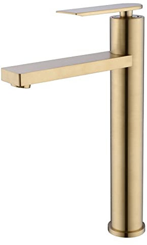 Bathroom Basin Sink Mixer Faucet,Brass Deck Mounted Single Lever Hot and Cold Mixing Lavatory Washbasin Tall Taps, Brushed Gold