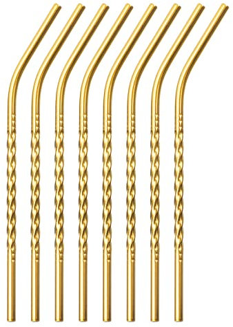 sourcing map Stainless Steel Reusable Metal Straws, 8Pcs 8.27 Long x 0.24 Wide Metal Drinking Straws for Frozen Cold Drink, Milkshake, Tea (Bent, Gold)