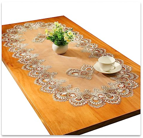 Spitze Oval Tischläufer Gestickte Tischdecke Spitze Deckchen Deckchen Oval Decke Handtuch Für Wohnzimmer Schrank Couchtisch, 40x90cm, Grau
