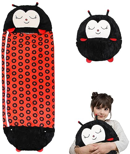 LUFEEMGA 2-in-1 Kinderschlafsack, Faltbar Tier Schlafsack Kinder, Flauschige Weiche Kuscheltier mit Kissen, Spielzeug für Jungen, Mädchen, Geschenk-Schlafsäcke(Käfer, M(160cmx55cm)), Schwarz, 149511