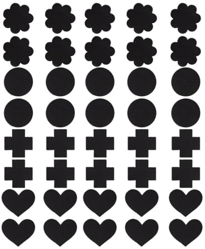 40 Pièces Cache tetons Femme Invisible jetable, Cache tetons Sexy Coeur autoadhésif Fleur Ronde Croix Invisible Fine Cache tétons jetables Été Autocollant de Sein pour Femmes Robe Femme (Noir)